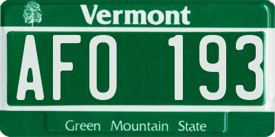 VT license plate AFO193