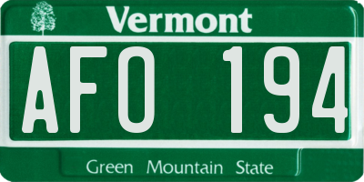 VT license plate AFO194