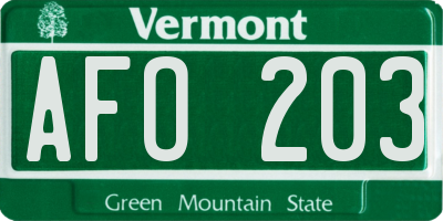 VT license plate AFO203