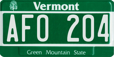 VT license plate AFO204