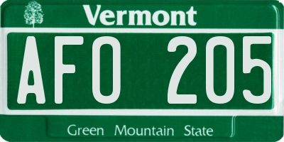 VT license plate AFO205