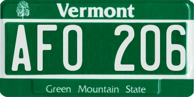 VT license plate AFO206