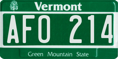 VT license plate AFO214