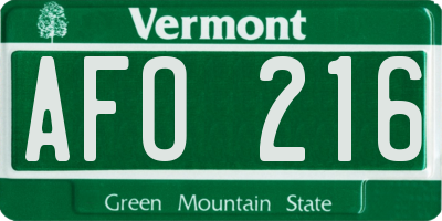 VT license plate AFO216