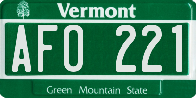 VT license plate AFO221