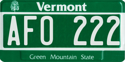 VT license plate AFO222