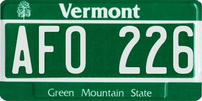 VT license plate AFO226