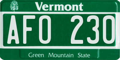 VT license plate AFO230