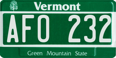 VT license plate AFO232