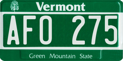 VT license plate AFO275