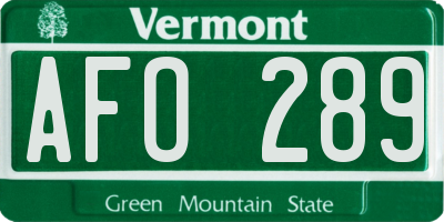 VT license plate AFO289