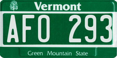 VT license plate AFO293
