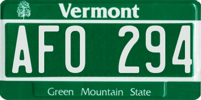 VT license plate AFO294