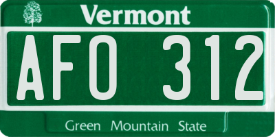 VT license plate AFO312