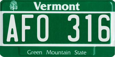 VT license plate AFO316