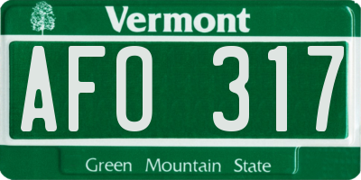 VT license plate AFO317