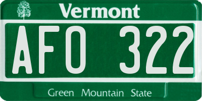 VT license plate AFO322