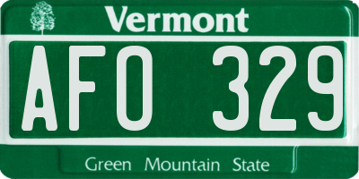 VT license plate AFO329