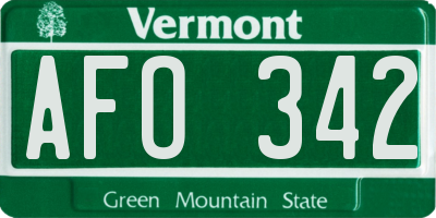 VT license plate AFO342