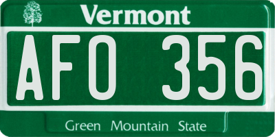 VT license plate AFO356