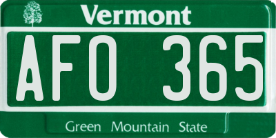 VT license plate AFO365