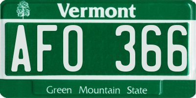 VT license plate AFO366