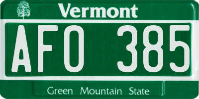 VT license plate AFO385