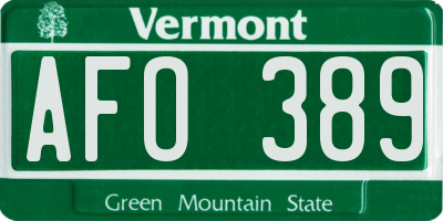 VT license plate AFO389