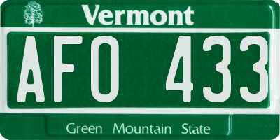 VT license plate AFO433