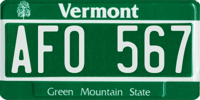 VT license plate AFO567