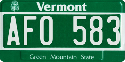 VT license plate AFO583