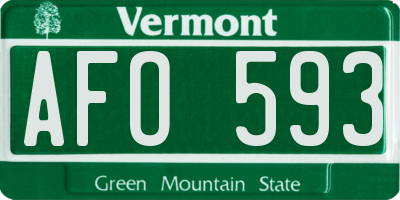 VT license plate AFO593