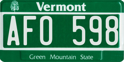 VT license plate AFO598