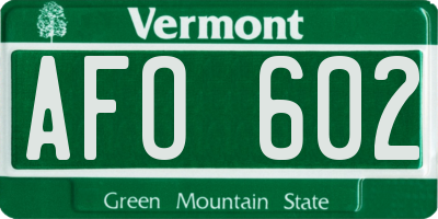 VT license plate AFO602
