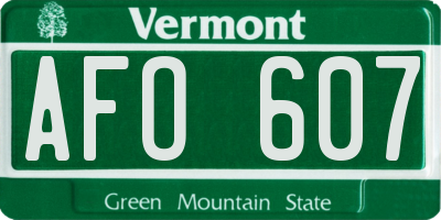 VT license plate AFO607
