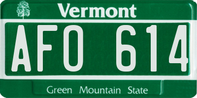 VT license plate AFO614