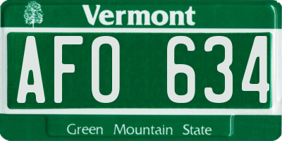 VT license plate AFO634