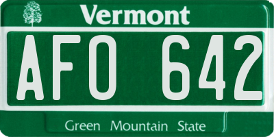 VT license plate AFO642