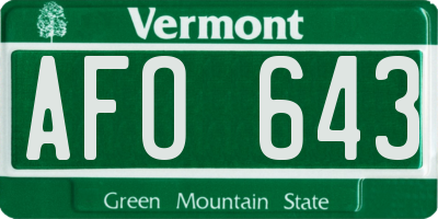 VT license plate AFO643