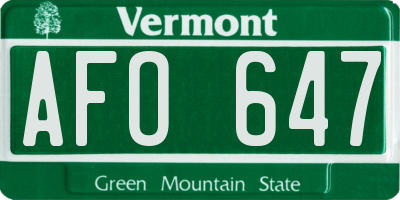 VT license plate AFO647