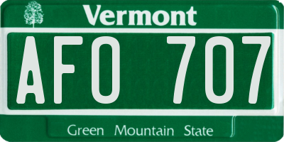 VT license plate AFO707