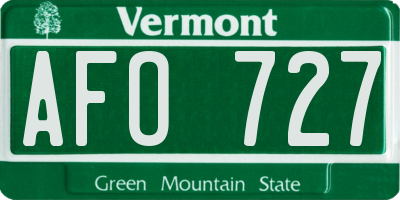 VT license plate AFO727