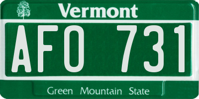 VT license plate AFO731
