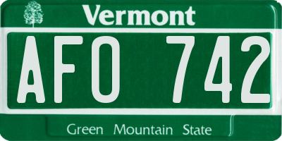 VT license plate AFO742