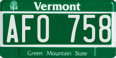 VT license plate AFO758