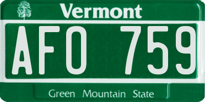 VT license plate AFO759