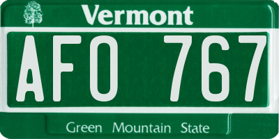 VT license plate AFO767