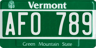 VT license plate AFO789