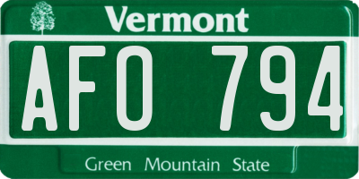 VT license plate AFO794