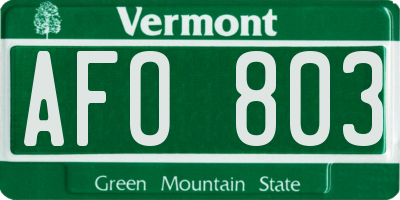 VT license plate AFO803